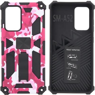 Hoesje Geschikt Voor Samsung Galaxy A52 (5G) Hoesje - Rugged Extreme Backcover Camouflage met Kickstand - Pink