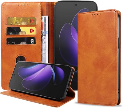 Geschikt voor Oppo Reno 13 F Telefoonhoesje Kunstleer met Magnetische sluiting en Pasjeshouder Bookcase met Klepje - Walletcase with Cardslot - Bruin - Smartphonica geschikt voor Oppo Reno 13F