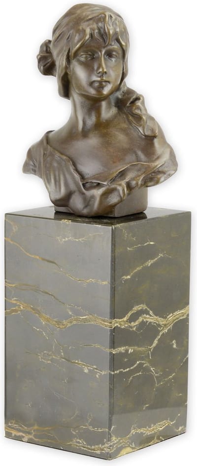 Vrouw Buste - Bronzen Beeld - Kunst Sculptuur - Marmer Sokkel - Borstbeeld Dame - Kunstwerk Decoratie - 7x7x23