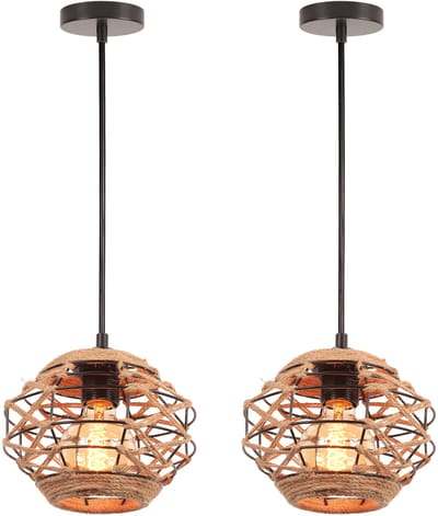 2 Stuks Hanglamp Industrieel Geweven Kroonluchter Vintage Plafondlamp E27 voor Slaapkamer Woonkamer Hal