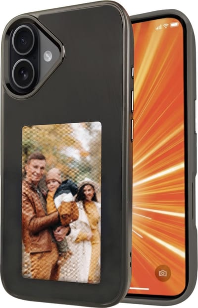 R2B Foto Hoesje geschikt voor iPhone 16 - Incl. Screenprotector - Geschikt voor E ink - Telefoonhoesje met eigen foto incl. App - Zwart