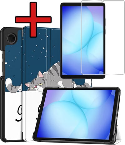 Hoesje - Geschikt voor Samsung Galaxy Tab A11 / A9 - Met Screenprotector - Hardcover Book Case - Trifold Bookcase Hoes - Hard Cover - Tablethoes - Kat