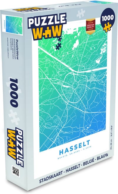 Puzzel Stadskaart - Hasselt - België - Blauw - Legpuzzel - Puzzel 1000 stukjes volwassenen - Plattegrond