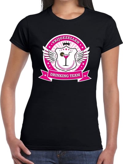 Zwart Vrijgezellen drinking team t-shirt / t-shirt zwart dames - vrijgezellenfeest kleding XS