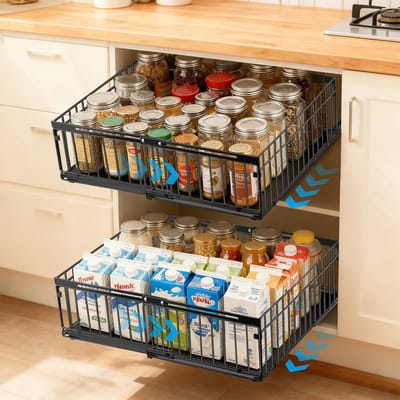 keukenlade, telescopische lade, verstelbare breedte 30-51 cm, zonder boren, extra stabiel en zeer belastbaar, universele keukenorganizer, 40 x 15 cm (2)