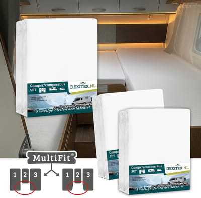 Dexitex  1 x molton 2 x hoeslaken WIT/ 3 delige set-Geschikt voor Camper lengtebedden of enkele bedden