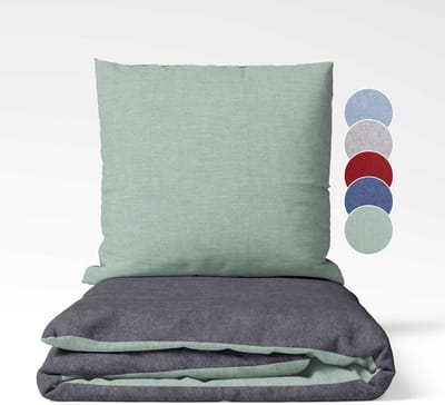 sleepling 135 x 200 cm flanellen katoenen beddengoed | 1x omkeerbaar dekbedovertrek incl. 1x kussensloop (80 x 80 cm) | Made in Germany | wasbaar tot 60 graden | donkergrijs-salie