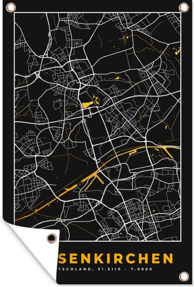 Muurdecoratie Gelsenkirchen - Plattegrond - Kaart - Duitsland - Goud - Stadskaart - 120x180 cm - Tuinposter - Tuindoek