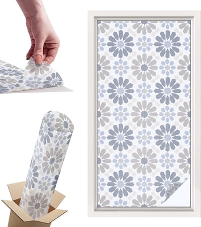 Tulup Raamfolie Anti inkijk - Bloemenmozaïek Privacy Folie Raam - 50x100 cm - Beige Anti inkijk Folie - Raamfolie Tegen inkijk Glas in Lood - Voor de slaapkamer, hal en woonkamer - Raamfolie Zonwering