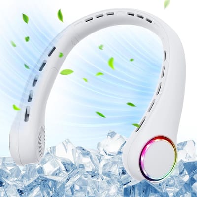 Nek Ventilator - 4000 mAh - Draagbare Nekventilator met Koeling - Mini Nek Fan - Gezichtsventilator & Handventilator - USB-mini-ventilator - stil - ledlicht - draagbare ventilator voor buiten - Geschikt Voor binnen, reizen, sport - wit