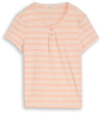 Tom Tailor Denim - Henley T-shirt met streepjesmotief - Maat XXL - apricot white gradient stripe
