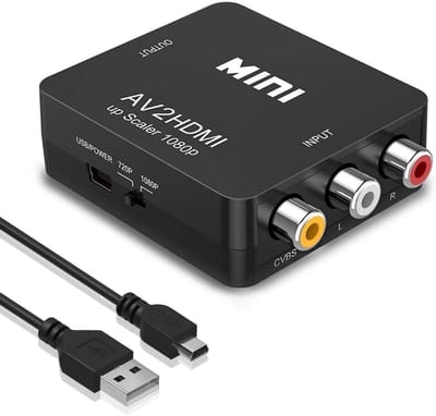 TOVBMUP RCA naar HDMI converter - 1080P RCA Composite CVBS AV naar HDMI Video Audio Converter Adapter - geschikt voor PS2/Xbox/SNES/VHS/VCR Videorecorder DVD - Ondersteunt PAL/NTSC - met USB-voedingskabel