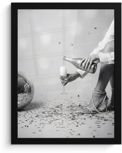 Poster in lijst - Fotolijst 30x40 cm - Posters - Feestelijk - Champagne - Discobal - Posterlijst zwart - Decoratie - Wanddecoratie woonkamer - Muurdecoratie slaapkamer