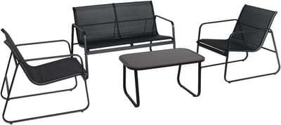 Tuinset Lounge - Staal - 4-delig - Tuinset - Glazenblad - Tuinset met Tafel - Weerbestendig - Zwart/Antraciet