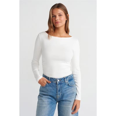 Slim Fit Geribbelde Bootneck Blouse