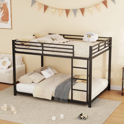 DESMIU Stapelbed 140x200 cm – Kinderbed Met Veiligheidshek – Ruimtebesparend Metaalframe – Voor Kinderkamer – Klassieke Stijl – Zwart – Zonder Matras