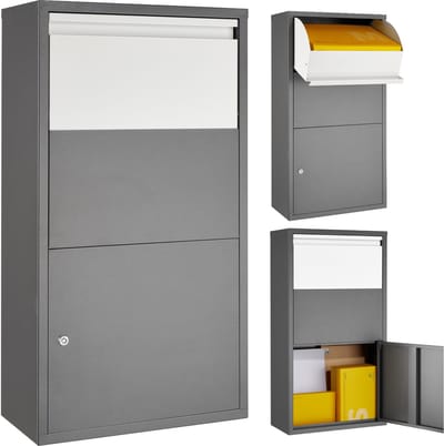 tectake® Pakketbox - Grote Brievenbus met Slot - 44 x 22 x 82 cm - Met slot voor Pakketten en Brieven - Massief, Wandmontage - Geschikt voor Contactloze Bezorging