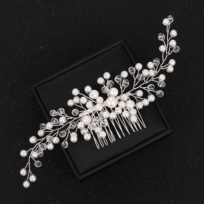 Peignes à Cheveux de Mariée Ornements Cristal Bijoux de Cheveux Accessoires de Cheveux de Mariage Couleur Argent Femmes Perle Coiffe Décoration white