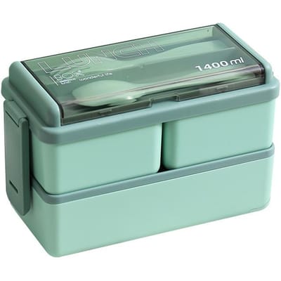 Plastic Lunchbox met Vakverdeling Kan in de Magnetron Verwarmd Worden Lunchbox voor Kantoorwerker met Dubbel Compartiment Bestek white