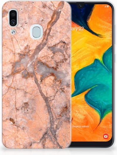 Samsung Galaxy A30 TPU Siliconen Hoesje Marmer Oranje