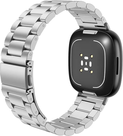 Stalen Vervangband voor Fitbit Versa 4/3 en Sense 1/2, Duurzame en Elegante Horlogeband voor Mannen en Vrouwen, Zilverkleurig