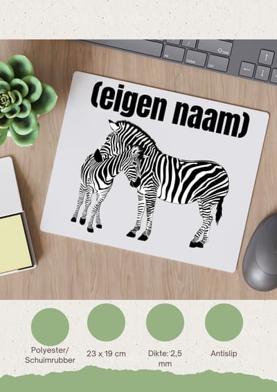 Akyol - 2 zebra's Muismat - Dierentuin - zebra liefhebbers - met eigen naam - zebra spullen - gepersonaliseerd - 23 bij 19 cm