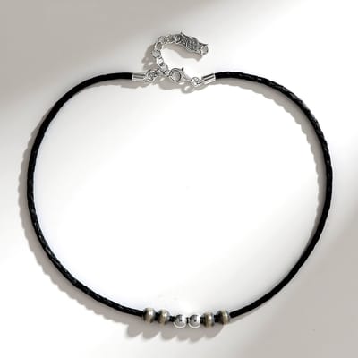Cavill - Halsketting van Zwart Gevlochten Leer - 925 Sterling Zilver Geoxideerd - Verstelbaar tot 48 5 cm - Desert Chic Stoer & Casual Unisex