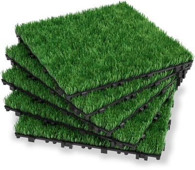 Kunstgras vloertegels 30x30cm, gazontegels, terrastegels, kliktegels met drainage rooster, kunstgras tapijt, 11 stuks vloertegels voor balkon, terras en tuin NAIZY