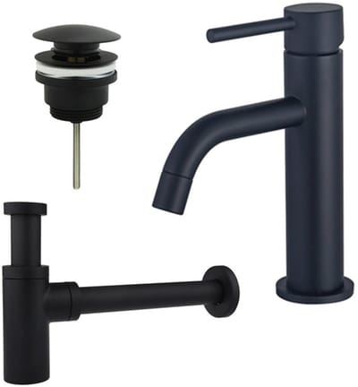 FugaFlow Eccelente Sobrado Badkamer Slim Wastafelkraanset - lage wastafelkraan - klikwaste plug - design sifon - Mat zwart
