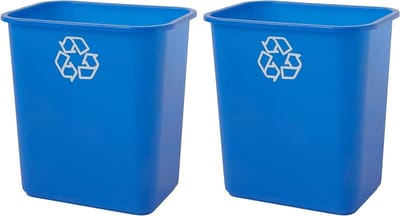 Ruimtebesparende Prullenbak - Kleine Vuilnisbak Rechthoekig - Afval Verzamelen - Past Onder Bureau - 2 stuks 28 Quart - Blauw