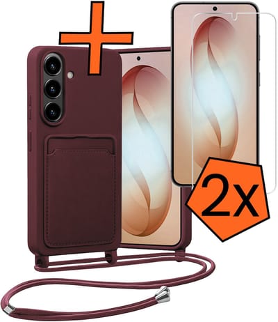 Hoesje Geschikt voor Samsung S26 Hoes Met Telefoonketting Met 2x Screenprotector - Backcover Geschikt voor Samsung Galaxy S26 Case Met Koord - Aubergine