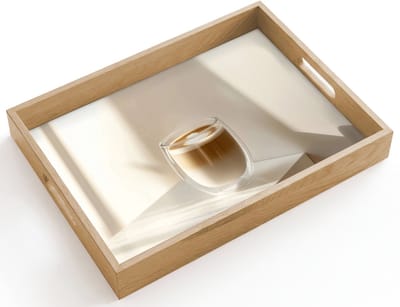 Dienblad hout 40x30 cm - Schootdienblad - Mok - Latte - Minimalistisch - Schaduw - Borrelplank rechthoek - Plateau dienbladen