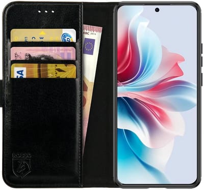 Rosso Element Geschikt voor Oppo Reno 11 F | Wallet Book Case | Portemonnee Hoesje | 3 Pasjes | Magneetsluiting | Stand Functie | Zwart