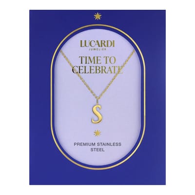 Lucardi Dames Stalen goldplated ketting letter S - Ketting - Staal - Goudkleurig - 47 cm