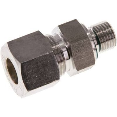 G 1/4'' Buitendraad x 12S RVS Rechte Knelfitting met FKM Afdichting 630 Bar DIN 2353 - FL2S-MO-STFP-014G-12-S