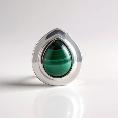 Cavill - Zilveren Hanger - 925 Sterling Zilver Geplatineerd - Malachiet 4,279 ct Peervormige Cabochon - Elegante DR Congo Natuurlijke Edelsteen
