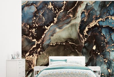 Behang - Fotobehang Marmer - Goud - Groen - Breedte 325 cm x hoogte 260 cm