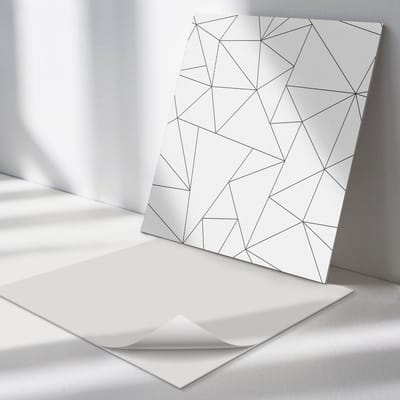 Wallfluent Vinyl Tegels - Abstract Driehoekpatroon Vinyl Wandtegels - 30 cm x 30 cm - Wit PVC Tegels - Set van 9 - Vierkant PVC Tegels - Patroon Plaktegels - Wand PVC Tegels - Plaktegels Keuken en Badkamer