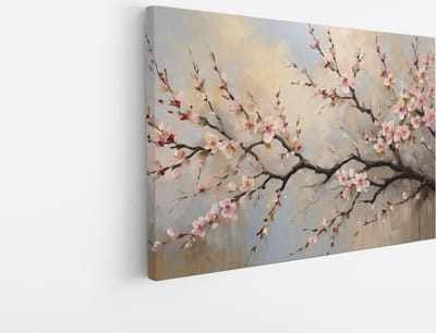 Saammp Canvas Schilderij - Bloemen - Bloesem aan tak - Natuur - 30x20 - Foto op canvas - Wanddecoratie - Muurdecoratie Woonkamer - Kantoor Decoratie