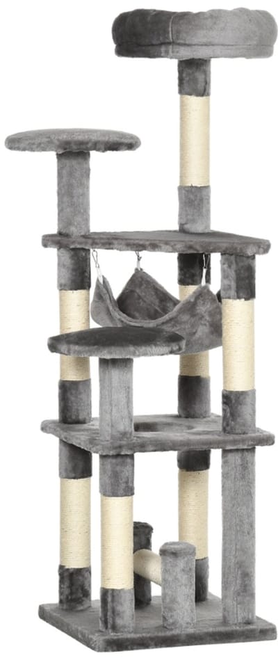 Kattenboom - 40 x 40 x 132 cm - Krabpaal met Hangmat - Grijs - Sisal