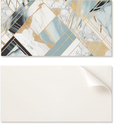 Zelfklevend vinylpaneel met print voor de badkamer, 100x50 cm, marmergeometrisch patroon.
