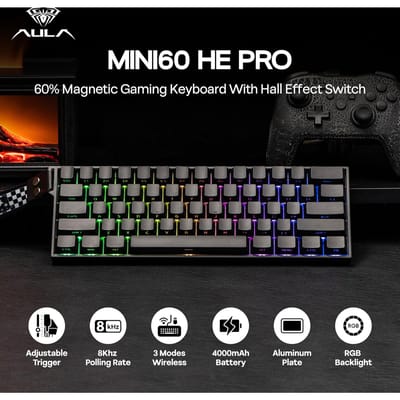 AULA Mini60 HE/Pro/Max 60% Magnetische Switch Toetsenbord RGB Tri Mode Draadloos Mechanisch Toetsenbord 8000Hz 0.01mmRT voor Pc Gamer Geschenken