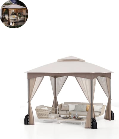 Partytent opvouwbaar - Paviljoen - 3x3 - Easy up - Waterdicht - met Zijwanden - Weerbestendig - Khaki