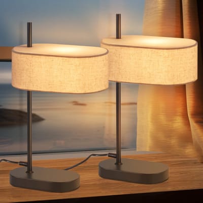 NETTLIFE Tafellamp E14 - 2 Stuks - Vintage - zwart - met Stoffen lampenkap - Bedlamp met schakelaar en kabel - voor woonkamer | kantoor | Slaapkamer - Zonder lichtbron