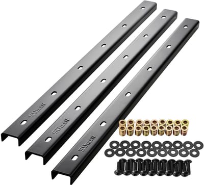 SOTECH Noklijsten 3 stuks U-vormig staal zwart 70 x 4 x 2 cm voor tafelbladen / incl. bevestigingsschroeven en inschroefhulzen Verstevigingsprofiel