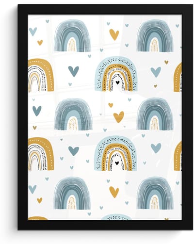 Poster in lijst - Fotolijst 30x40 cm - Posters - Patroon - Regenboog - Hartjes - Posterlijst zwart - Decoratie - Wanddecoratie woonkamer - Muurdecoratie slaapkamer