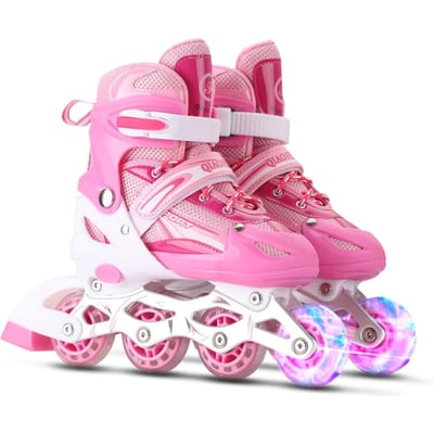 Verstelbare, verlichte inline skates met oplichtende wielen voor kinderen en volwassenen voor meisjes en jongens M