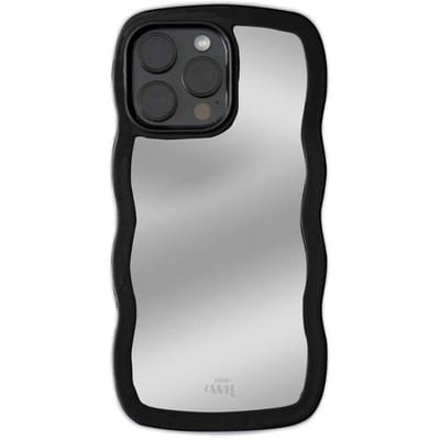 xoxo Wildhearts Wavy mirror case Black telefoonhoesje - Geschikt voor iPhone 15 Pro - Golvend spiegelhoesje - Wolken hoesje - Schokbestendig - Cloud case - Silicone case met spiegel - Zwart