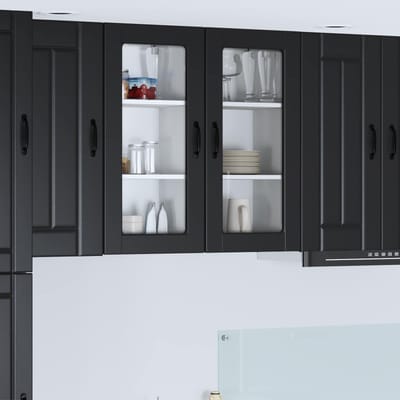 vidaXL - Wandglas - Kasten - LUCCA - Zwart - 40 - x - 31 - x - 80 - cm - Bewerkt - hout