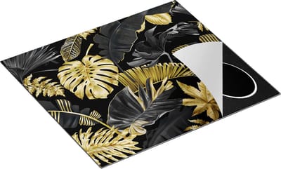 Chefcare Inductie Beschermer Gouden Tropische Bladeren - 60x50 cm - Afdekplaat Inductie - Kookplaat Beschermer - Inductie Mat